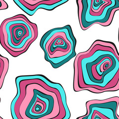 Wavy Distorted Rounds. Seamless Pattern with Deformed Circles. Hand Drawn Abstract Background. Vector Psychedelic Illustration with Colorful Spots. Wave Seamless Pattern for Fabric, Textile, Wrapping.