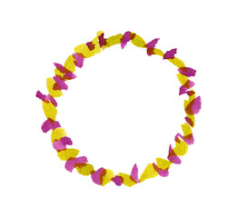 Watercolor flower wreath frame background. Purple and yellow. Template for invitation, profile avatar frame and vintage design. 