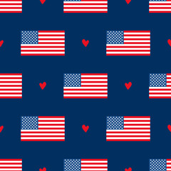 USA flags and hearts vector seamless pattern background for national american holidays design.