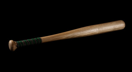 Wooden baseball bat isolated on black background