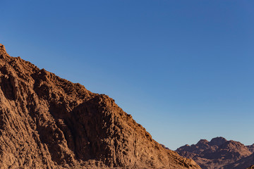 Egypt. Mount Sinai in the morning at sunrise. (Mount Horeb, Gabal Musa, Moses Mount). Pilgrimage place and famous touristic destination.
