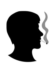 raucher rauchen zigarette kiffen drogen weed hanf cannabis männliche silhouette kopf seitlich gesicht schatten umriss mann junge clipart design cool