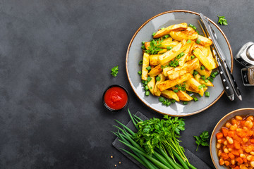Baked, fried potato on plate