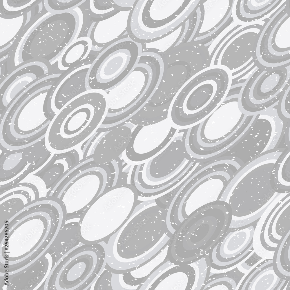 Poster Modern vector abstract seamless geometric pattern with  circles in retro scandinavian style. Neutral gray and white colored shapes with worn out texture.