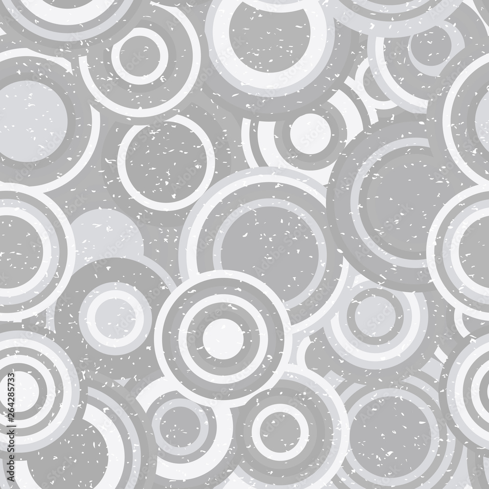 Poster Modern vector abstract seamless geometric pattern with  circles in retro scandinavian style. Neutral gray and white colored shapes with worn out texture.