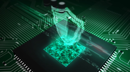 CPU on board with shield hologram