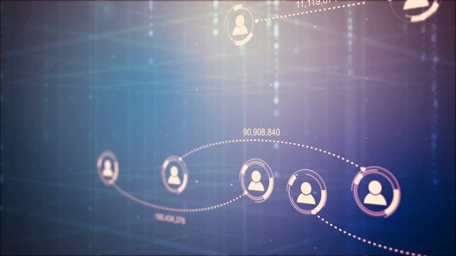 Circle shape people icon and connection line for social network cyber futuristic technology concept with dark and grain processed