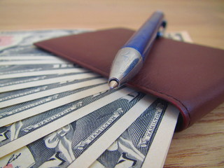 Fototapeta premium Dollars in a wallet with a handle in business style