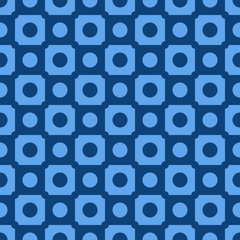 Blue Checkered Seamless Pattern with Rounded Corners and Circles