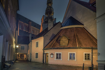 Fototapeta na wymiar Night building in old town, Riga , Latvia