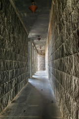 A long corridor in the mausoleum of Negosh on the top of a high mountain.