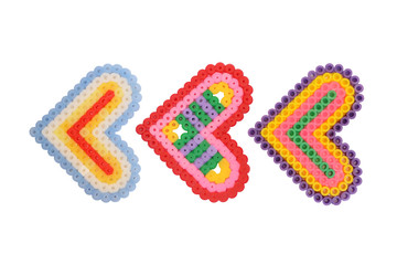 Application of three hearts in the form of a pointer isolated on a white background