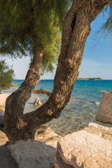 Fototapeta na wymiar Beautiful summer seascape in Orebic, Peljesac peninsula, Dalmatia, Croatia