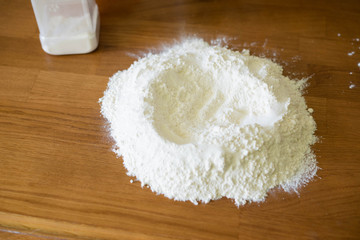 Flour on a wooden table