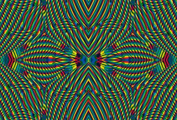 Color seamless pattern with hypnotic trance texture. Multicolored glitched background. Op art unique bright kaleidoscope. Psychedelic trippy art.