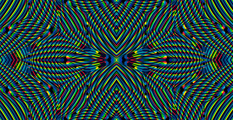 Fototapeta premium Color seamless pattern with hypnotic trance texture. Multicolored glitched background. Op art unique bright kaleidoscope. Psychedelic trippy art.
