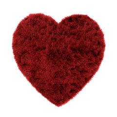 Red carpet in the shape of a heart made of wool isolated background 3d