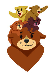 Mama Bear - Vector illustration of a brown bear with her playful cubs