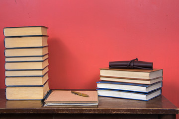 table with books and other elements