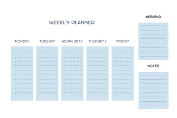 Weekly empty organize, basis planner template universal and classic
