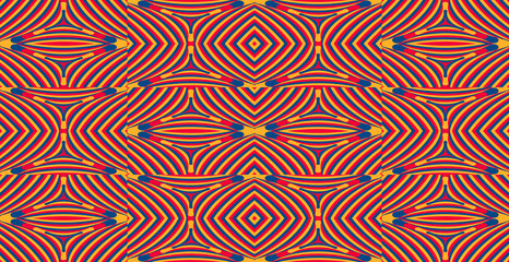 Color seamless pattern with hypnotic trance texture. Abstract multicolored striped background. Op art unique bright abstraction. Psychedelic trippy art.