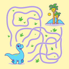 Help cute dino find the right path to palm. Labyrinth. Funny maze game for children. Vector illustration.