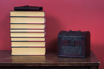 table with books and other elements