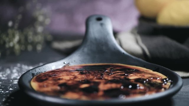 Leite creme, portuguese desert similar to creme brulee, cream brulee and burnt cream.