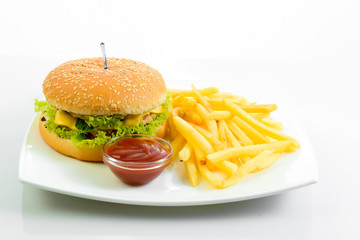 hamburger with  potatoes isolated
