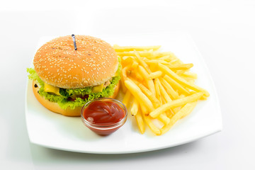 hamburger with  potatoes isolated