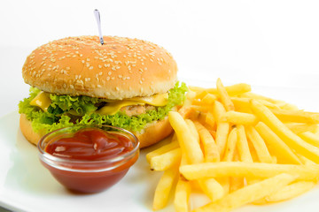 hamburger with  potatoes isolated