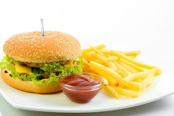hamburger with  potatoes isolated