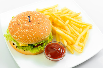hamburger with  potatoes isolated