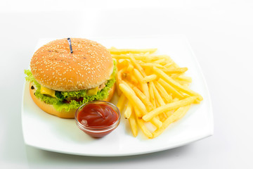 hamburger with  potatoes isolated