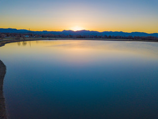Drone Spring Sunset Over Denver, Colorado