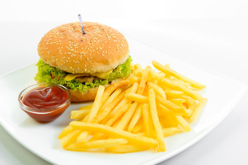 hamburger with  potatoes isolated