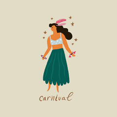 Vector illustration of a colorful Brazil Carnival dancing girl