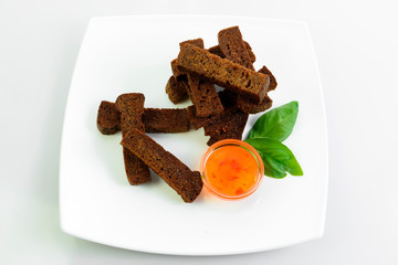 black bread fried with garlic for beer