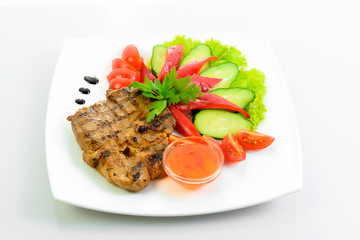 steak meat prepared with fresh vegetables 