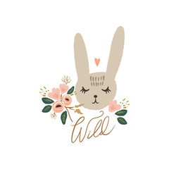 Vector Woodland Nursery Print, Girl Art, Animal