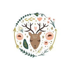 Vector Woodland Nursery Print, Girl Art, Animal