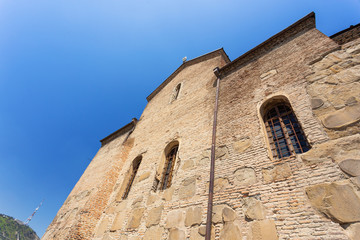 Stone walls of Metekhi Church of the Dormition of the virgin. Famous landmark in Tbilisi, Georgia.