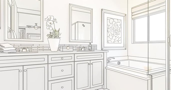 4k Custom Bathroom Drawing Transitioning to Photograph.