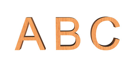 3D illustration of ABC text with wooded texture on white background. 3D rendering.
