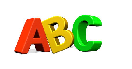 3D illustration of ABC text on white background. 3D rendering.