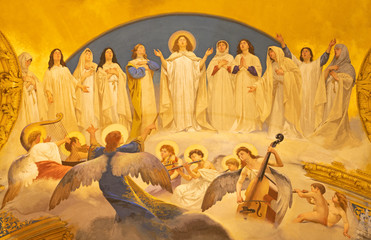 ACIREALE, ITALY - APRIL 11, 2018: The fresco Choir of angels and the virgins in Duomo - cattedrale...