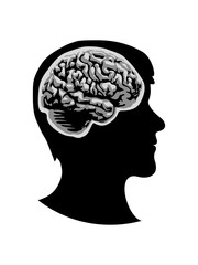 gehirn denken intelligent intelligenz schlau gebildet männliche silhouette kopf seitlich gesicht schatten umriss mann junge clipart design cool