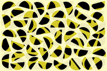 Khaki black random semicircles on white yellow background Abstract geometric shapes pattern in retro style for fabric print textile decor