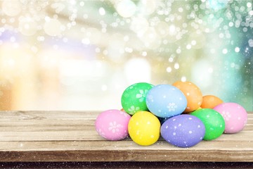Colored Easter Eggs on desk