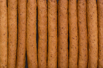 Crispy bread sticks. Top view.